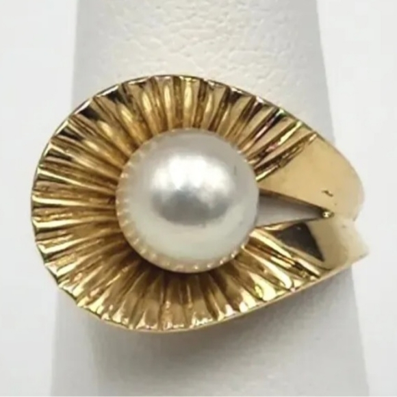 Vintage 14kt Gold Pearl Ring Sz-6 - Picture 3 of 8